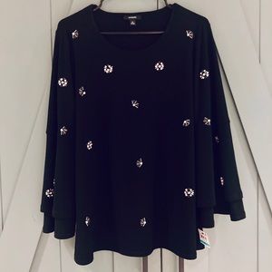 Alfani Jewel Patterned Ruffle Sleeve 0X Blouse